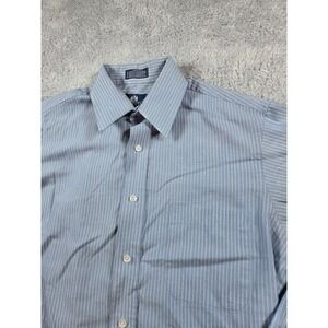 Stafford Mens Blue Stripe Button Down Dress Shirt Classic Fit Long Sleeve